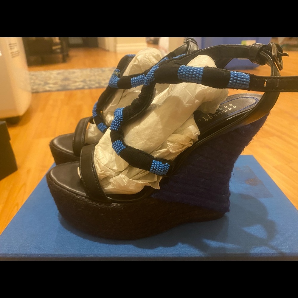 Edmundo Castillo Blue & Black Wedges